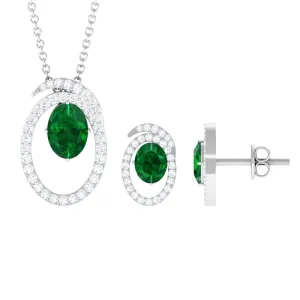 Oval Created Emerald and Moissanite Contemporary Jewelry Set