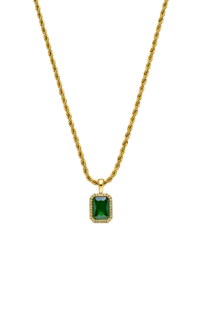 Pavé Emerald Necklace Green 14K Gold Plated