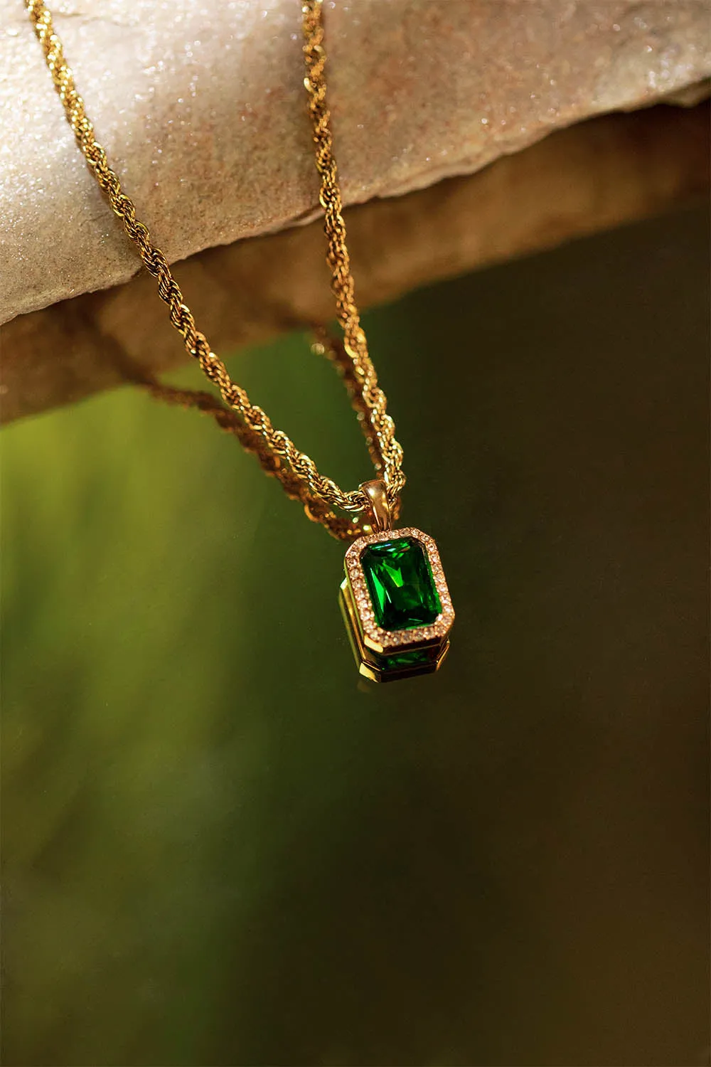 Pavé Emerald Necklace Green 14K Gold Plated