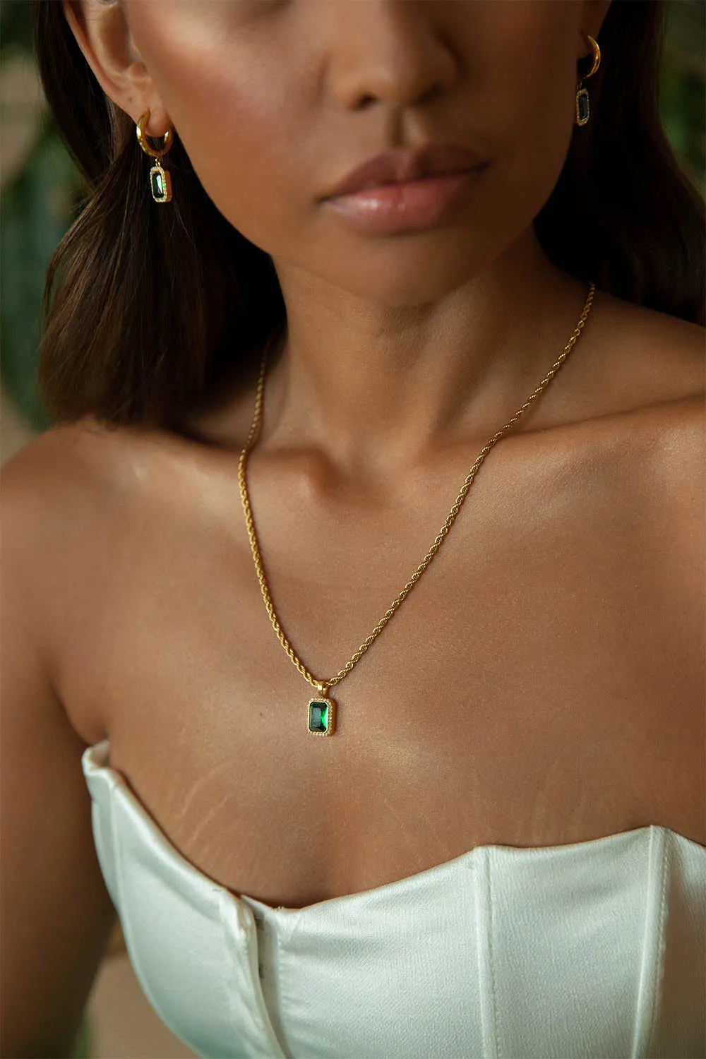 Pavé Emerald Necklace Green 14K Gold Plated