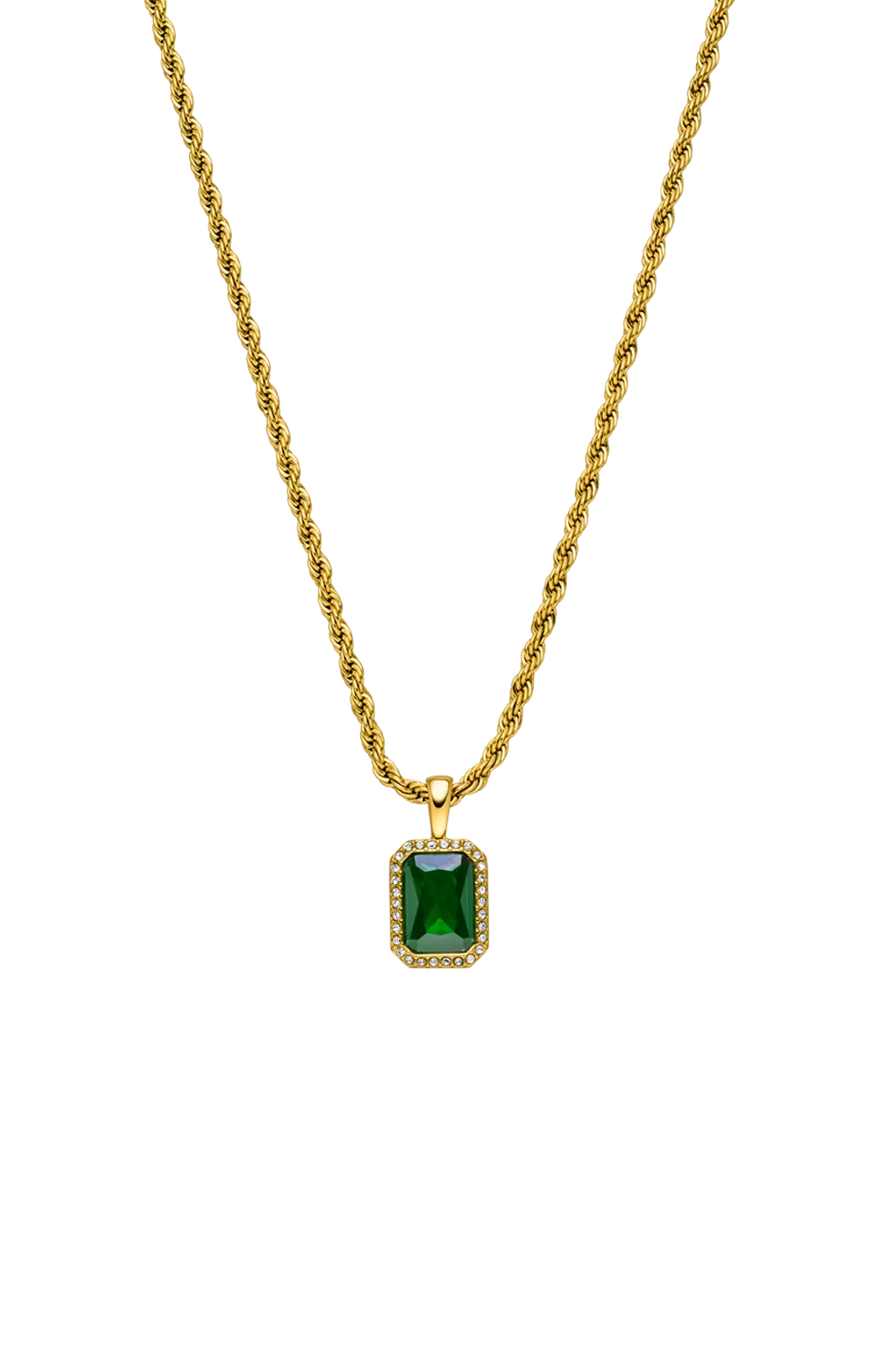 Pavé Emerald Necklace Green 14K Gold Plated