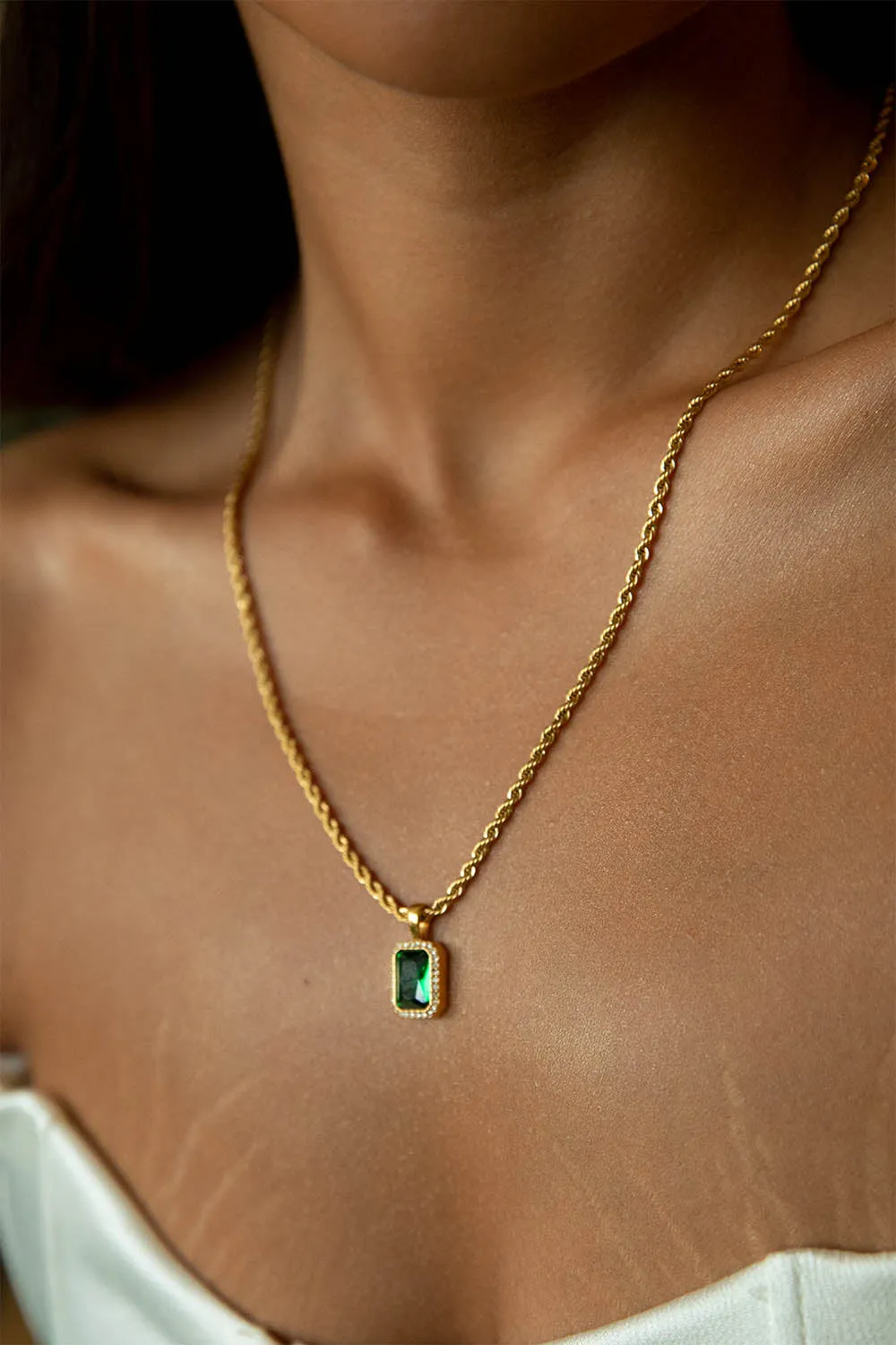 Pavé Emerald Necklace Green 14K Gold Plated