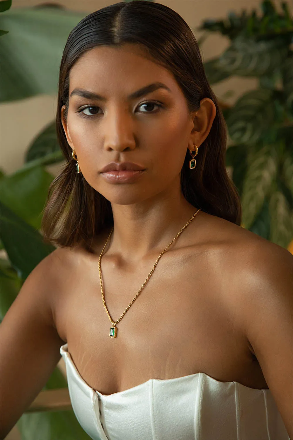 Pavé Emerald Necklace Green 14K Gold Plated