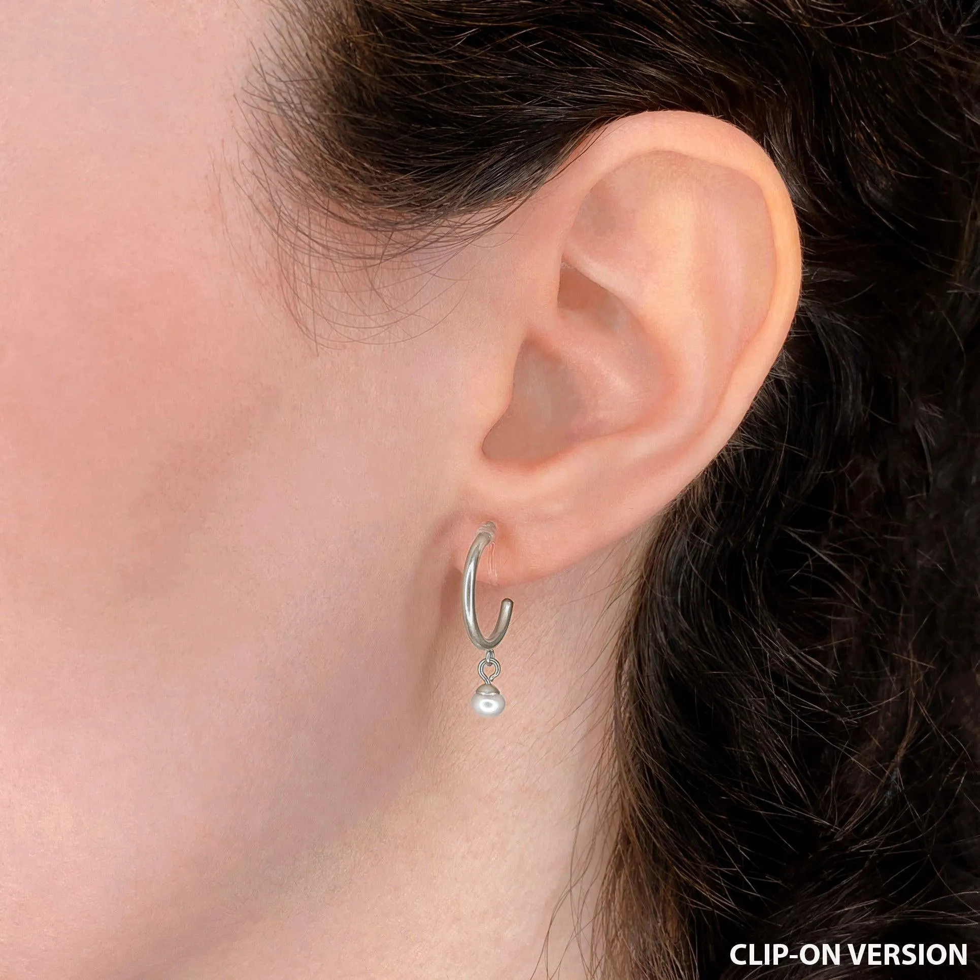 PEARL DANGLE HUGGIE HOOP EARRINGS IN SILVER