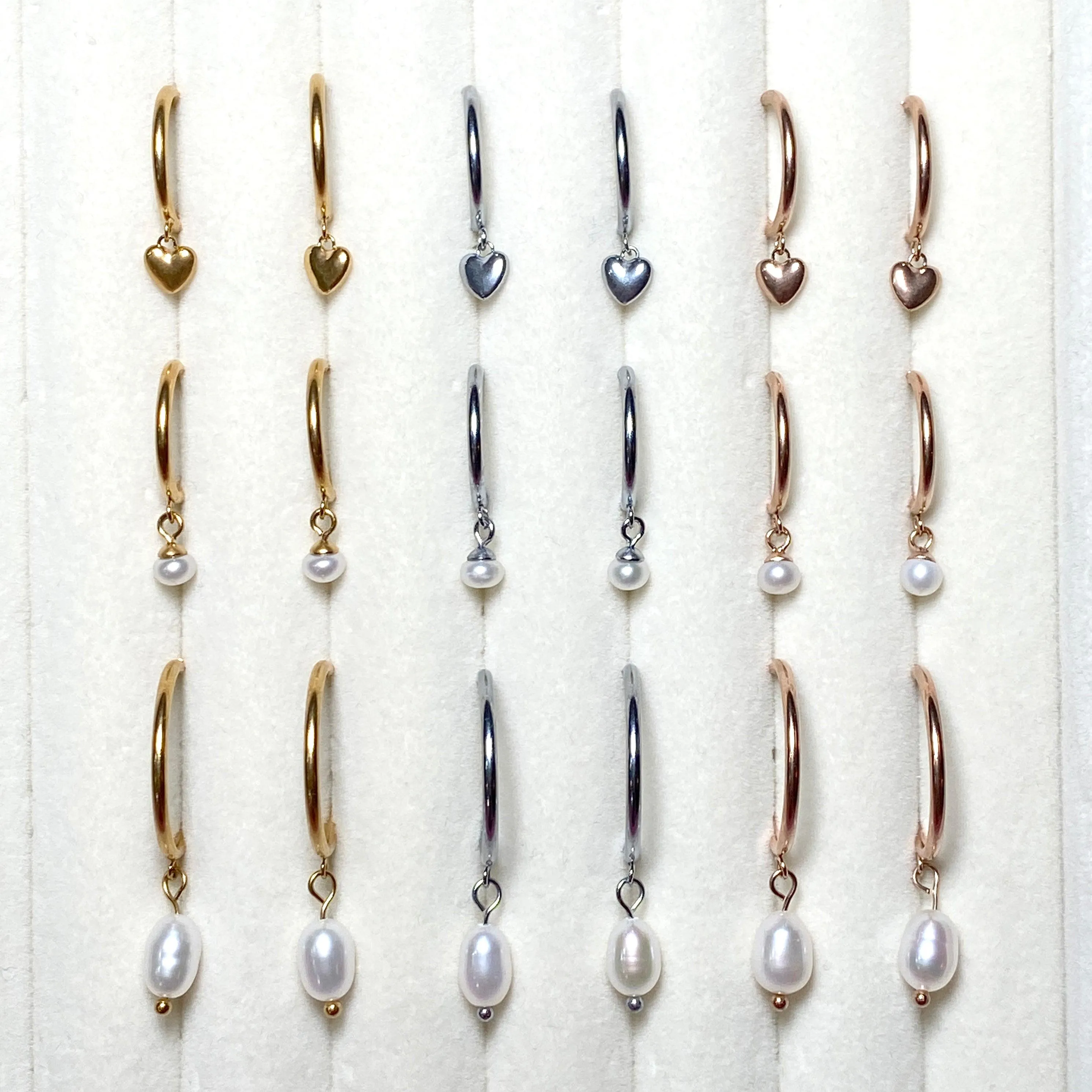 PEARL DANGLE HUGGIE HOOP EARRINGS IN SILVER