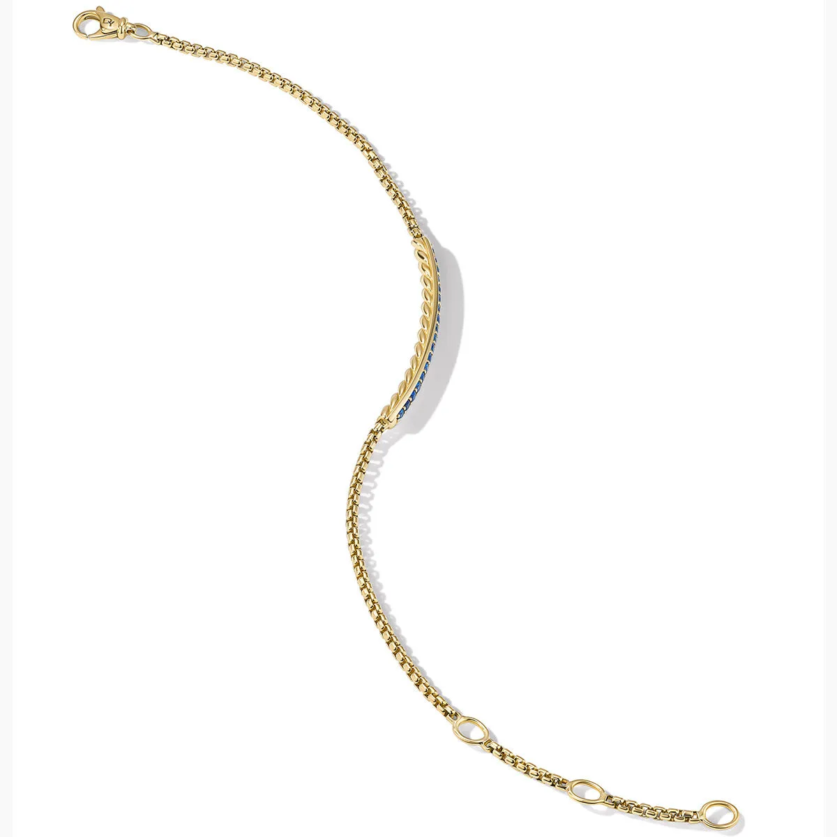 Petite Pave Bar Bracelet in 18K Yellow Gold with Blue Sapphires