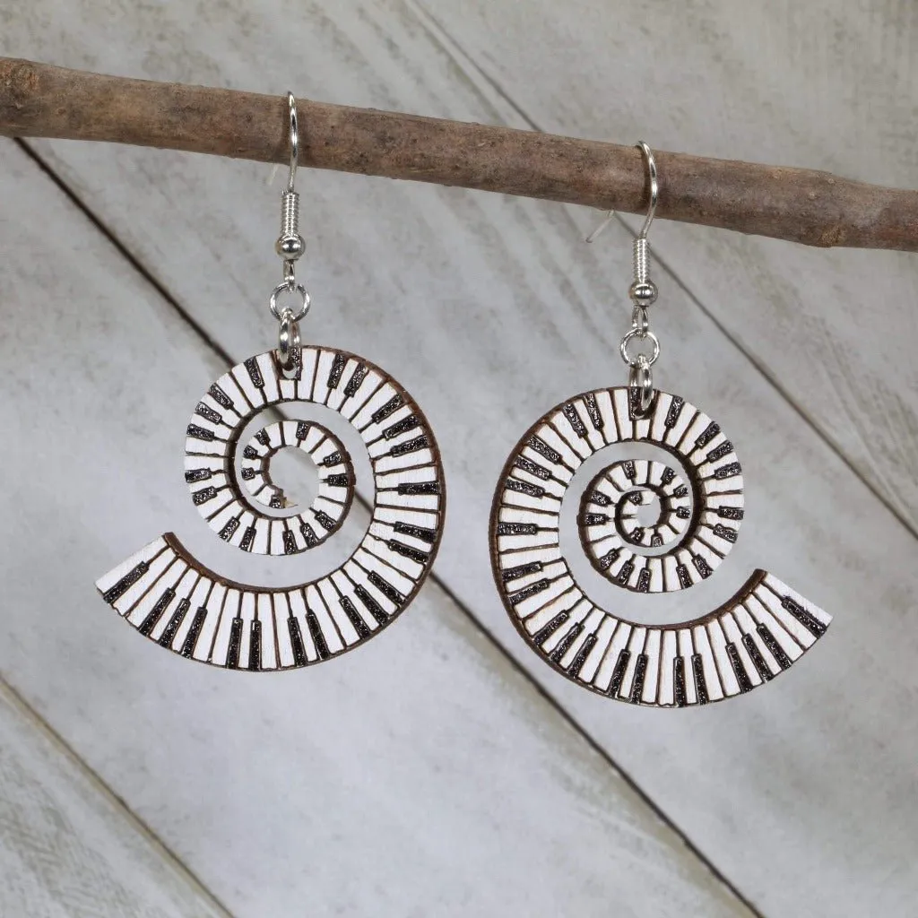 Piano Swirling Keyboard Wooden Dangle Earrings by Cate's Concepts, LLC