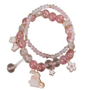 Pink and Crystal Stretchy Bunny Bracelet