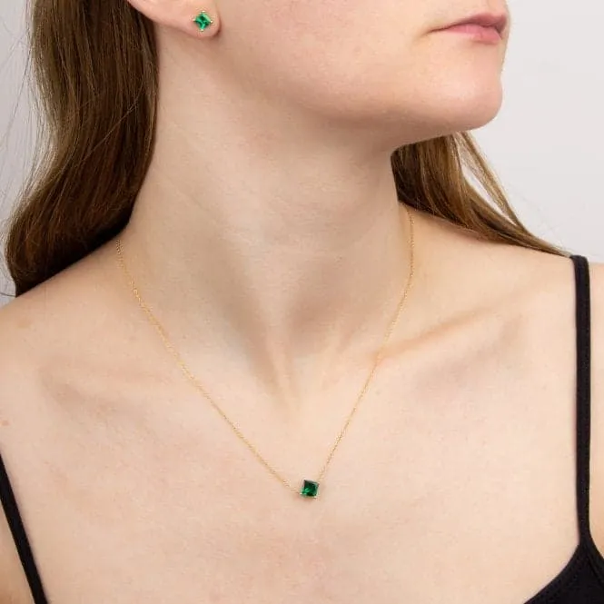 Princess cut  created emerald necklace GN373G