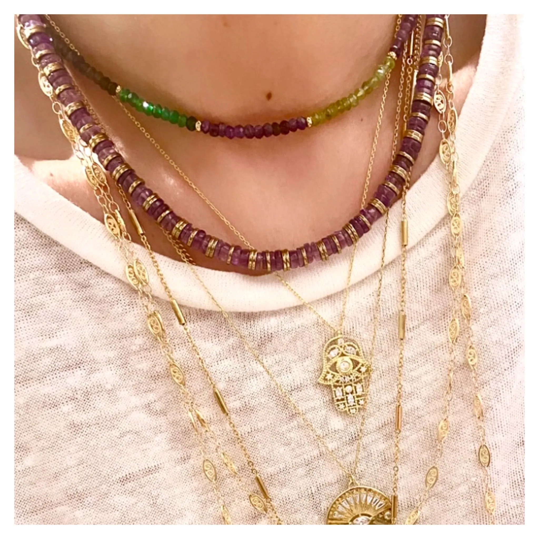 Purples & Greens Custom RT Mazal Beaded Necklace