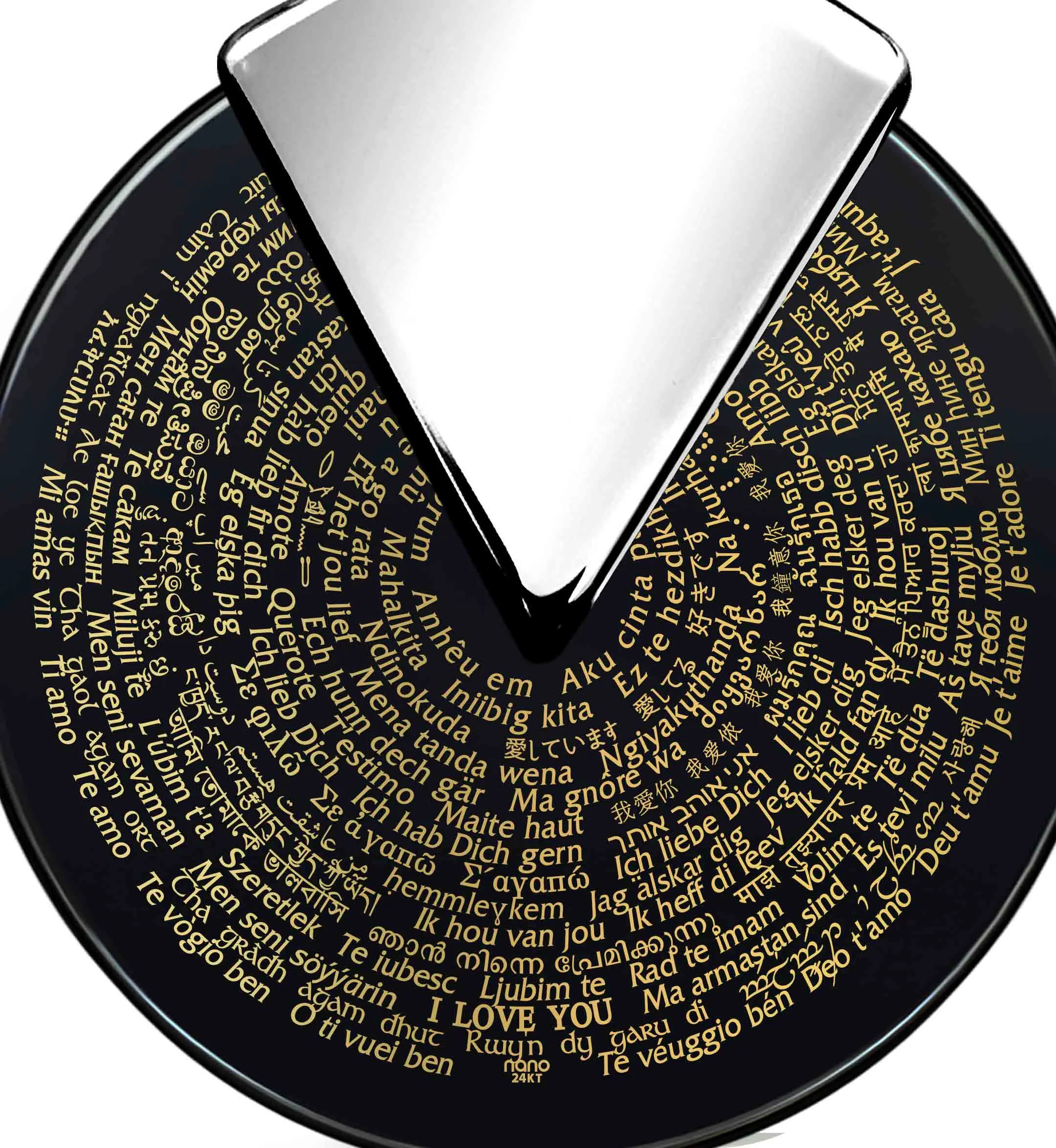 "I Love You" in 120 Languages, 14k White Gold Necklace, Onyx