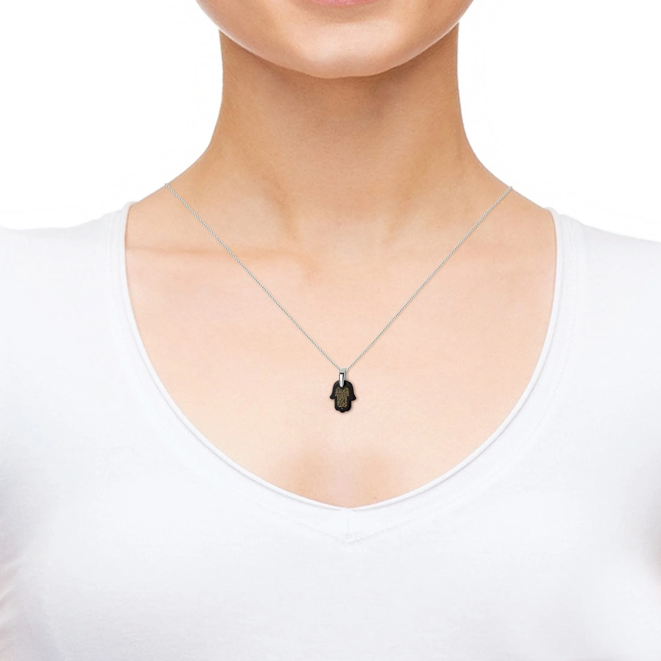 "Traveler’s Prayer", 925 Sterling Silver Necklace, Onyx