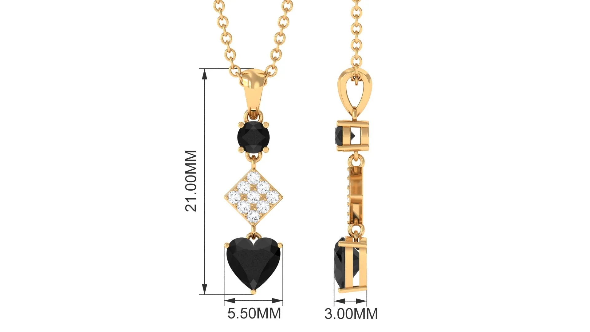 Real Black Onyx and Diamond Heart Dangle Pendant