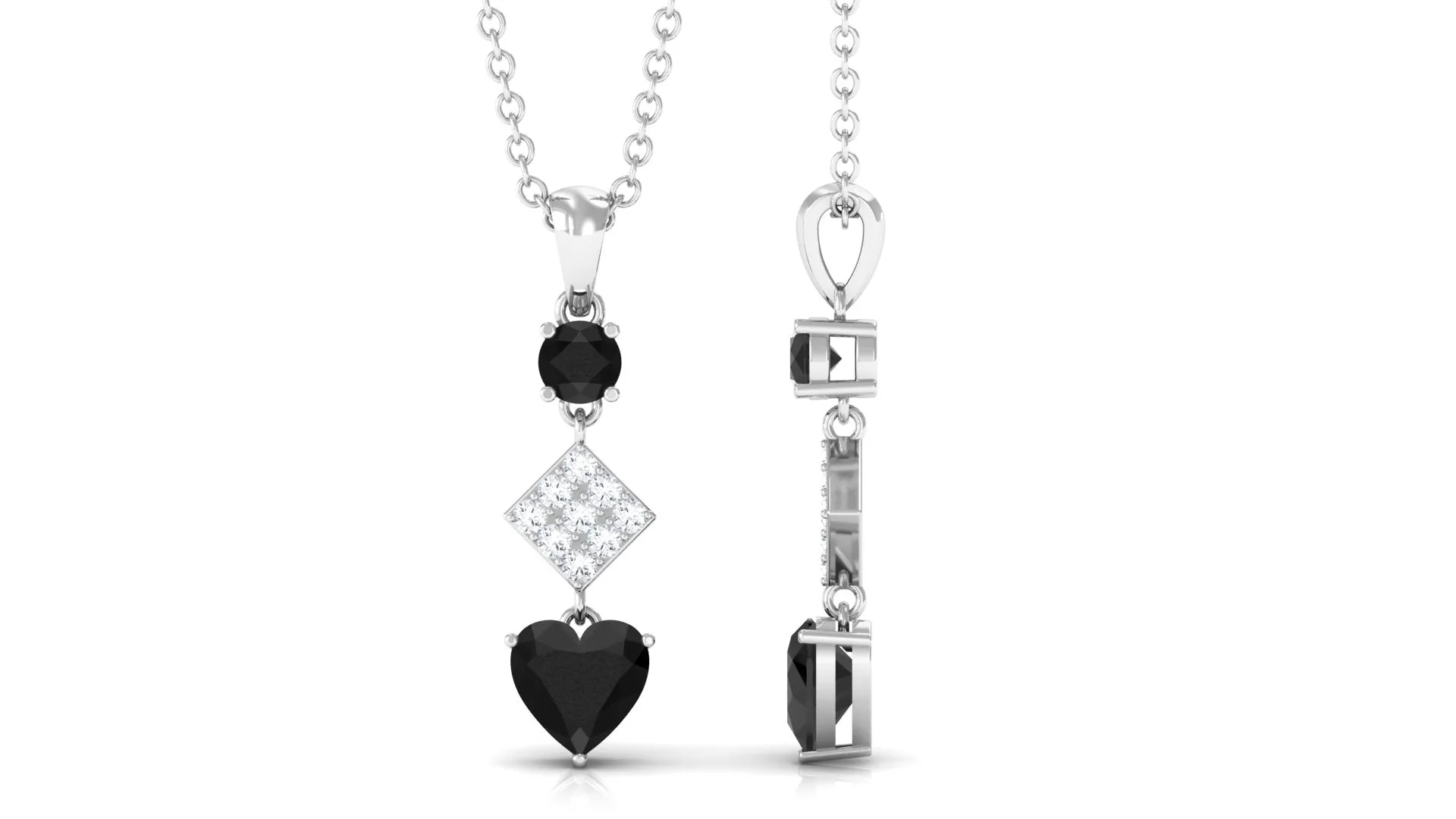 Real Black Onyx and Diamond Heart Dangle Pendant