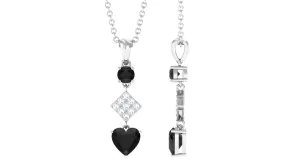 Real Black Onyx and Diamond Heart Dangle Pendant
