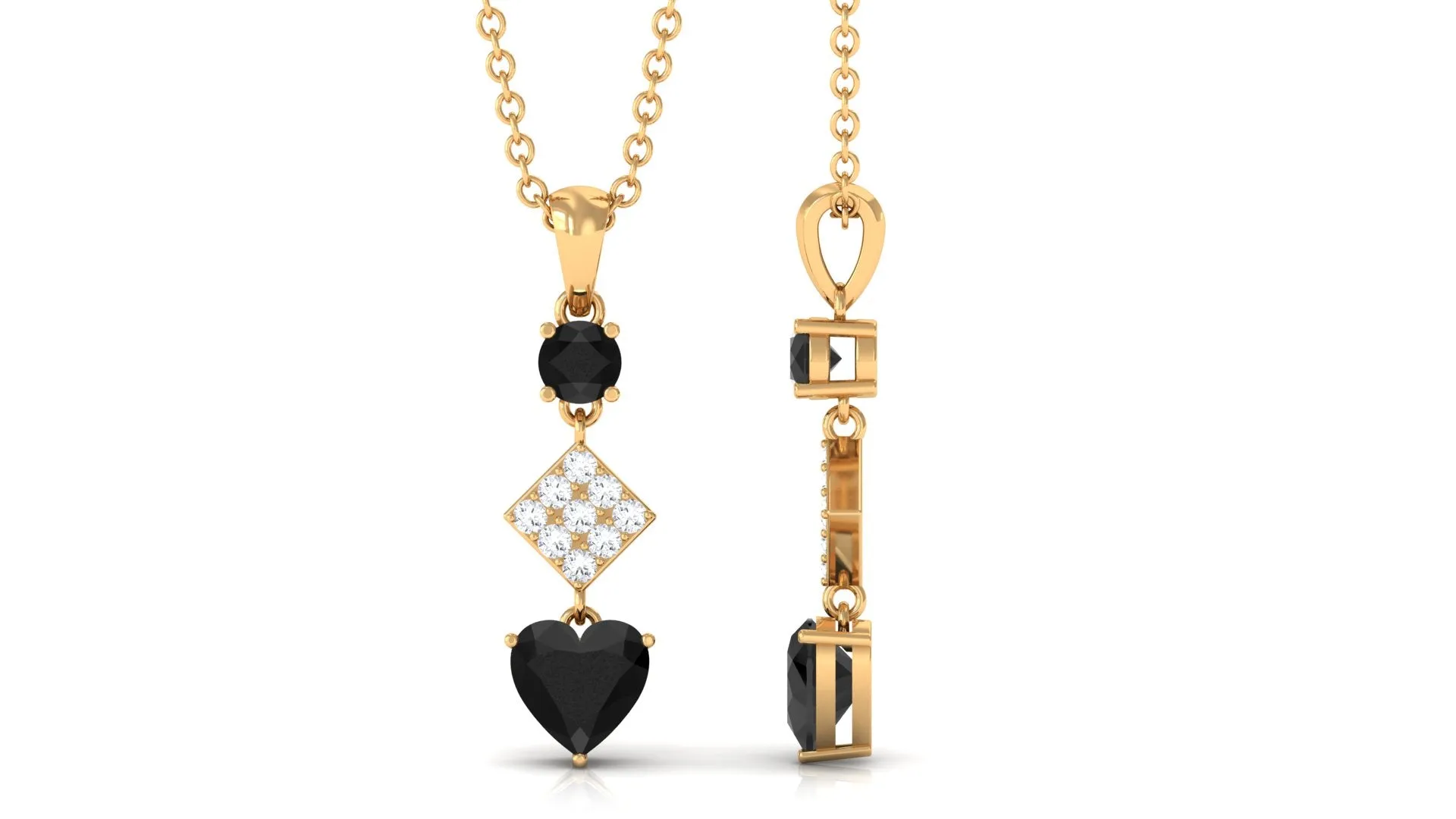 Real Black Onyx and Diamond Heart Dangle Pendant