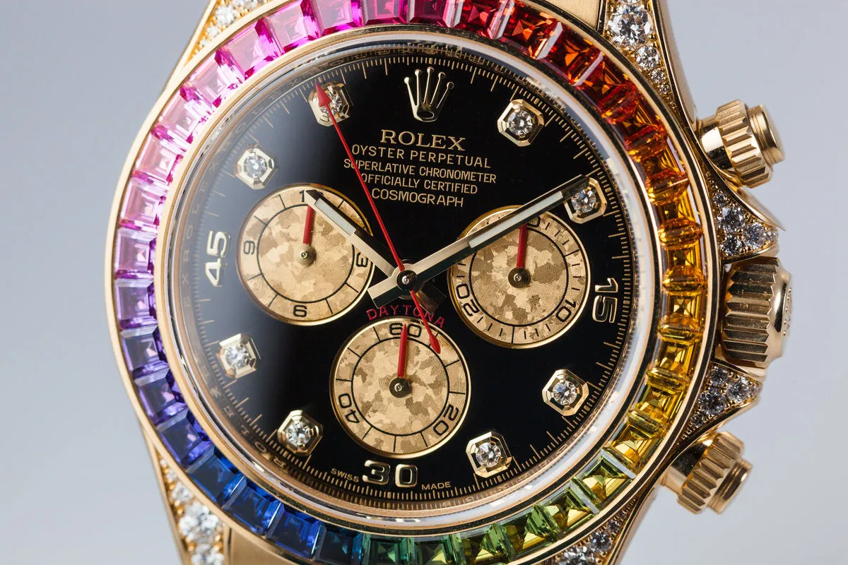 Rolex 18K YG "RAINBOW" Daytona 116528RBOW with Box and Papers