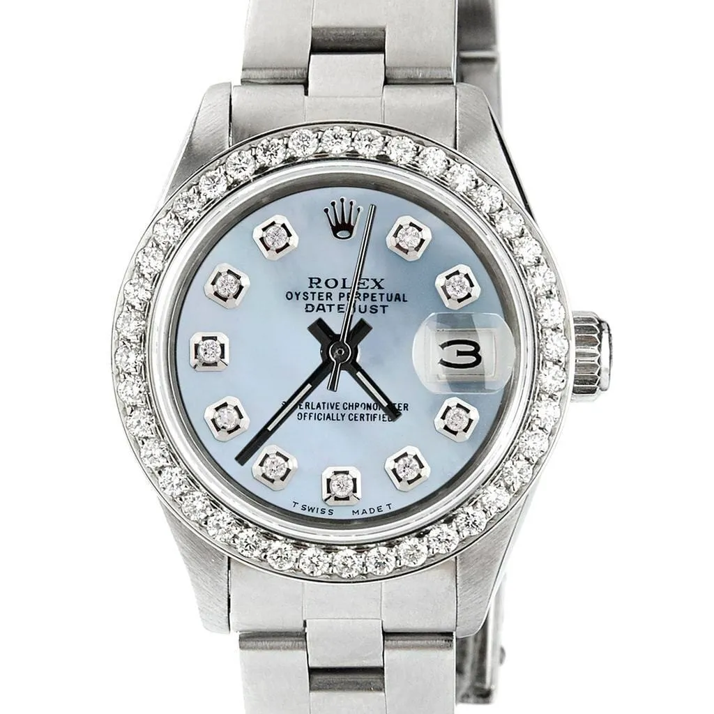 Rolex Datejust Ladies 26mm Diamond Bezel/Blue Carolina MOP Dial Oyster Watch TFJ-142508030