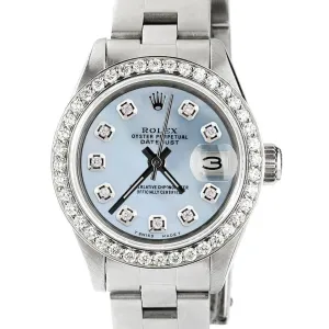 Rolex Datejust Ladies 26mm Diamond Bezel/Blue Carolina MOP Dial Oyster Watch TFJ-142508030