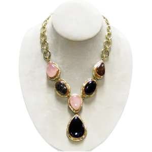 Rose Quartz, Brown Jasper and Black Onyx Necklace
