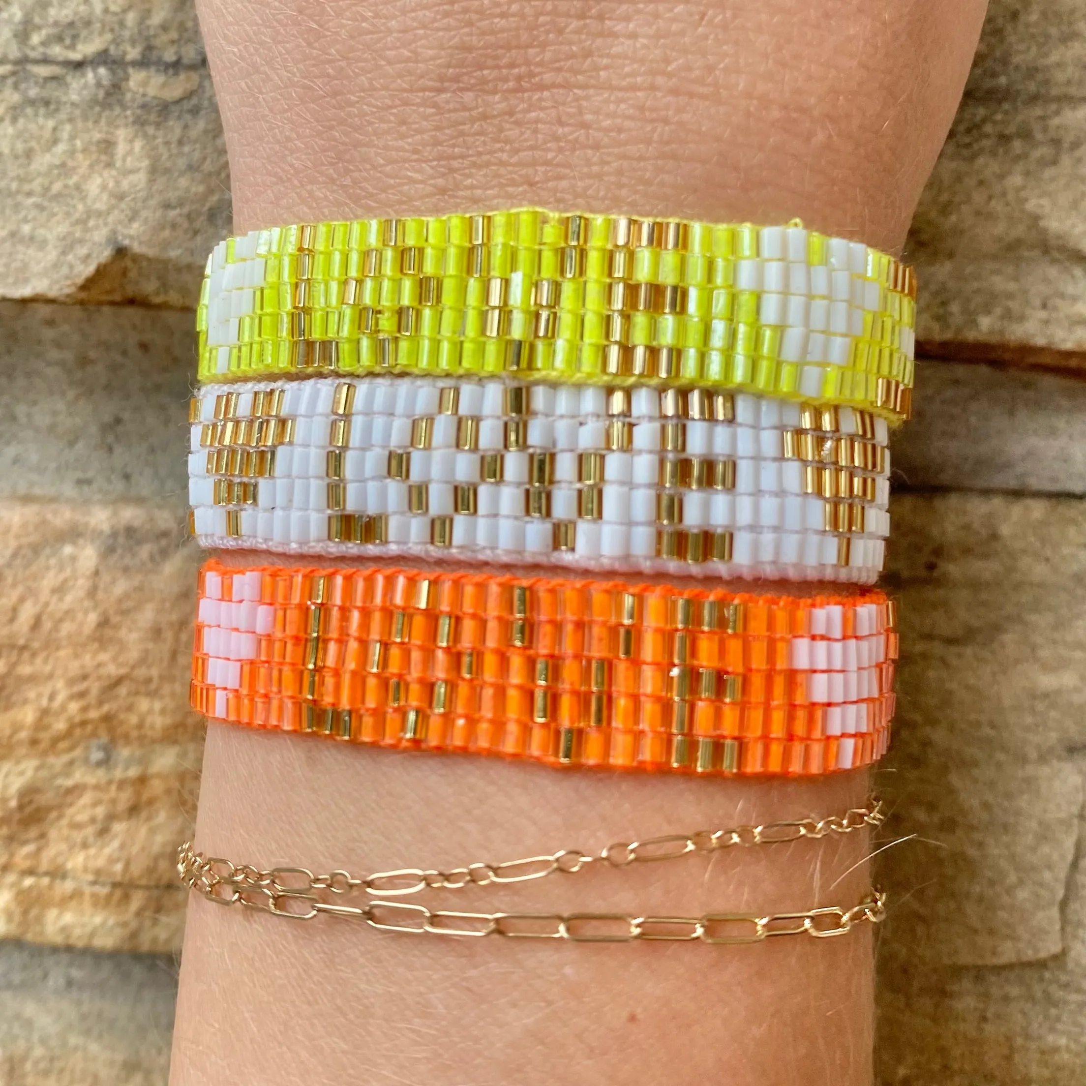 Seed Bead LOVE with Hearts Bracelet - Sunshine Yellow