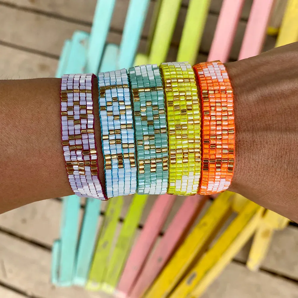 Seed Bead LOVE with Hearts Bracelet - Sunshine Yellow