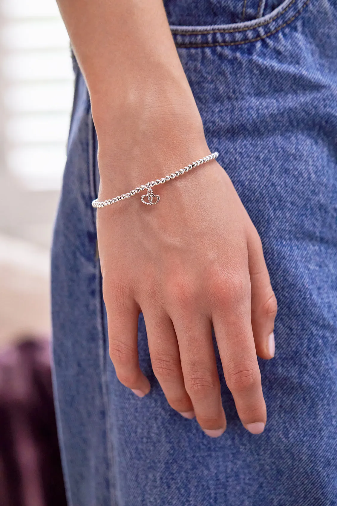 Sienna Beaded Interlinked Heart Charm Bracelet