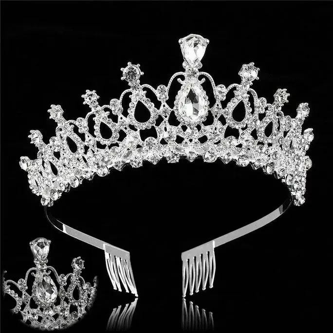Silver crystal Princess Crowns bridal tiara Detail Queen cosplay diadem