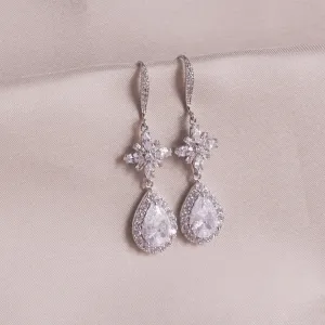 Silver Dangle Teardrop Cubic Zirconia Earrings