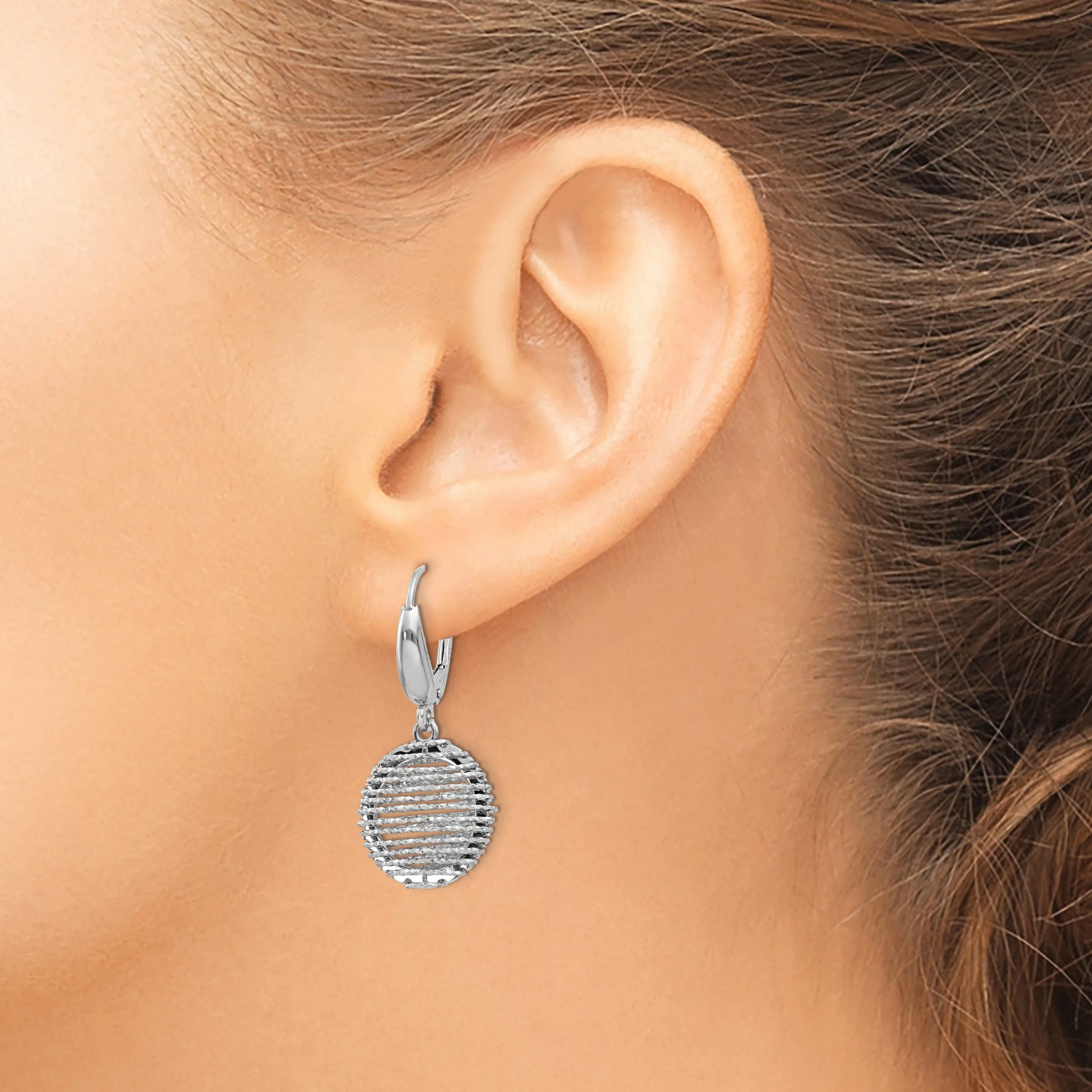 Silver DC Open Dangle Leverback Earrings