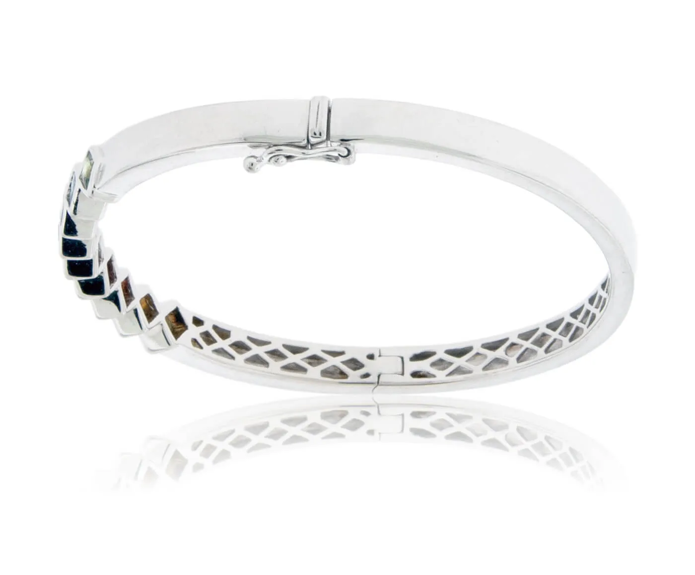 Silver Rainbow Sapphire Princess Cut Bangle Bracelet