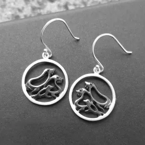 Silver Sea Life Earrings With a Family of Seals