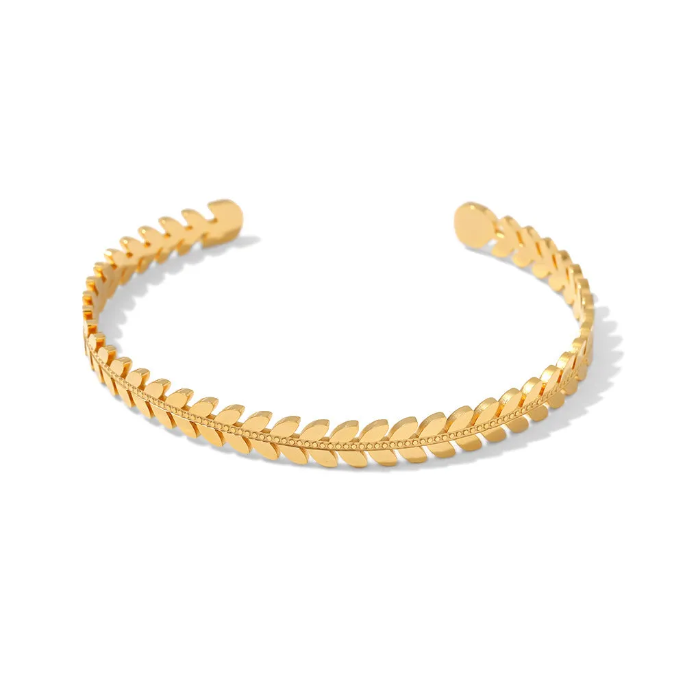 Sisslia Fashion New Titanium Steel 18k Gold-Plated Stainless Steel Leaf Shape Open Bracelet for Women