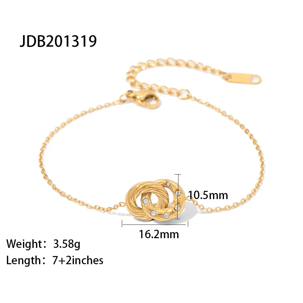 Sisslia New Titanium Steel Women's Fashion Double Loop Inlaid White Diamond Pendant Bracelet for Women