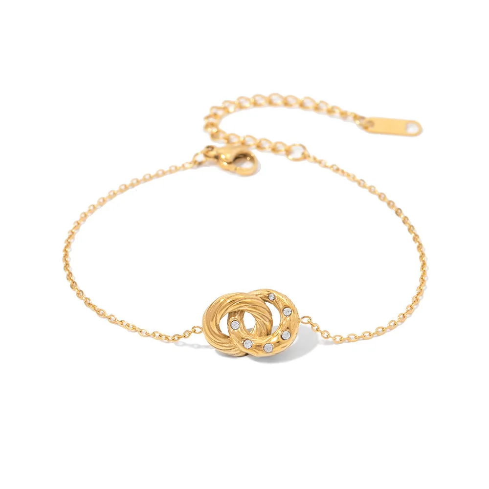 Sisslia New Titanium Steel Women's Fashion Double Loop Inlaid White Diamond Pendant Bracelet for Women