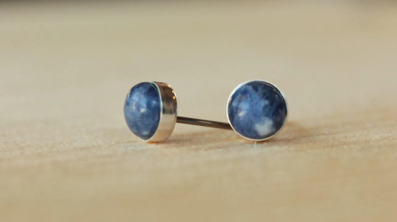 Sodalite Bezel Gemstone Large (Niobium or Titanium Studs)