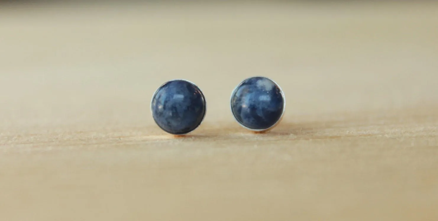 Sodalite Bezel Gemstone Large (Niobium or Titanium Studs)