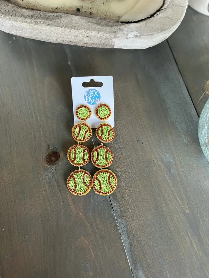 Softball seed bead triple dangle earrings