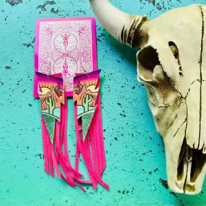 Southwest Landscape Leather with Tassel Dangle Earrings