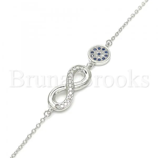 Sterling Silver 03.336.0060.07 Fancy Bracelet, Infinite Design, with Sapphire Blue Micro Pave and White Crystal, Polished Finish, Rhodium Tone