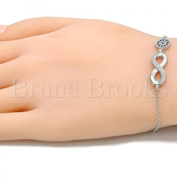 Sterling Silver 03.336.0060.07 Fancy Bracelet, Infinite Design, with Sapphire Blue Micro Pave and White Crystal, Polished Finish, Rhodium Tone