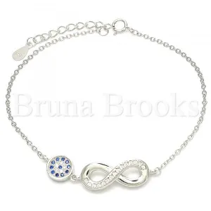 Sterling Silver 03.336.0060.07 Fancy Bracelet, Infinite Design, with Sapphire Blue Micro Pave and White Crystal, Polished Finish, Rhodium Tone
