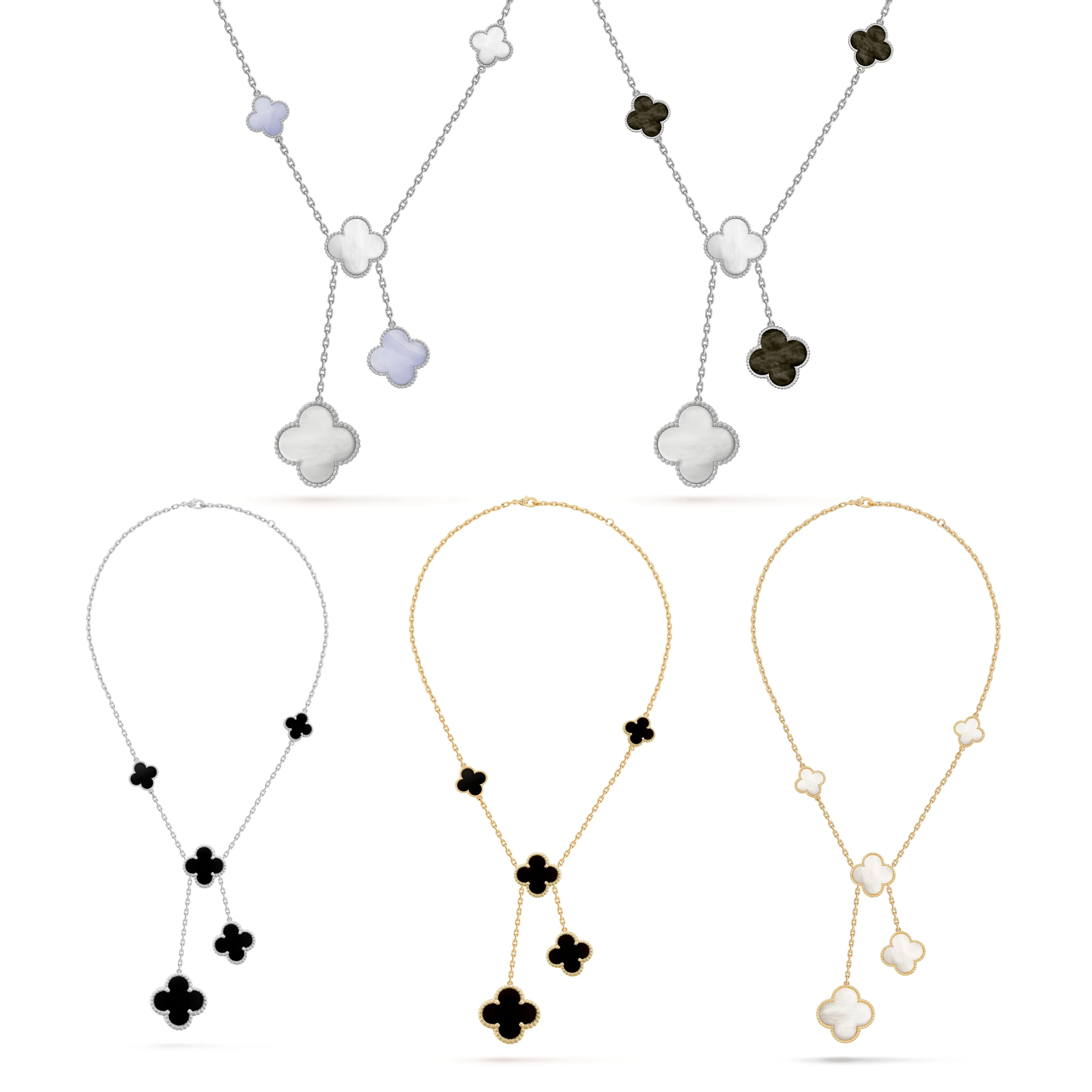 Sterling Silver Five Clover Y Shaped Necklace