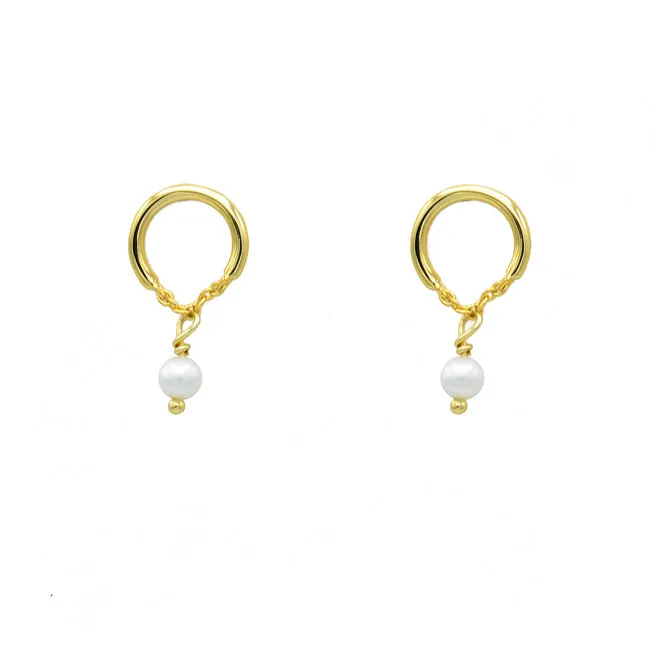 Sterling Silver Gold Plated Pearl Dangle Earrings
