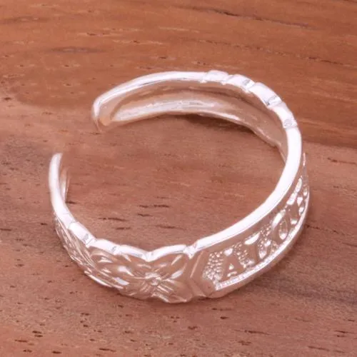 Sterling Silver Hawaiian Scroll ALOHA Cut Out Edge Toe Ring (Silver/Yellow Gold/Black Enamel) 4mm