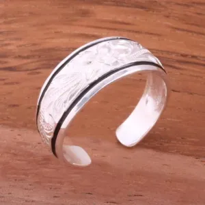 Sterling Silver Hawaiian Scroll Black Border Smooth Edge Toe Ring 8mm