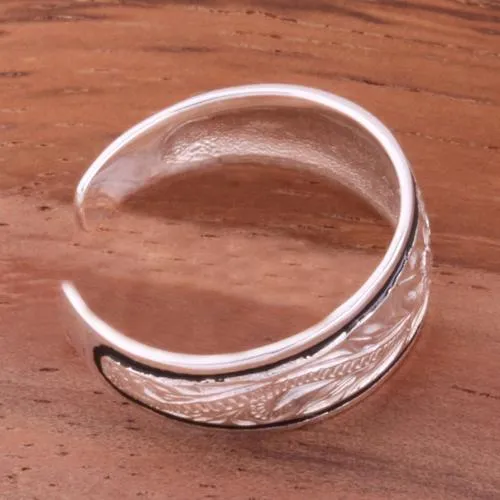 Sterling Silver Hawaiian Scroll Black Border Smooth Edge Toe Ring 8mm