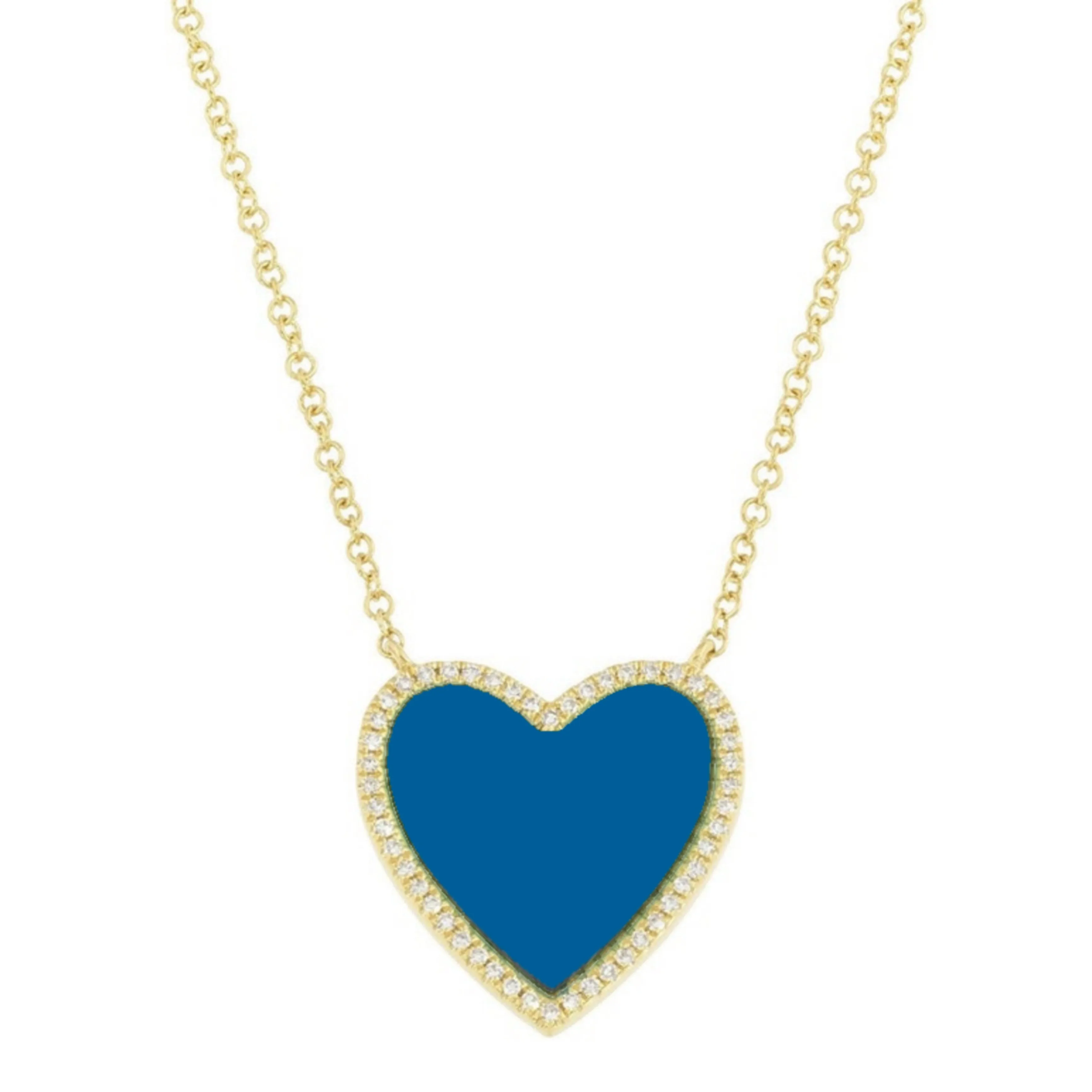 Sterling Silver Heart Stone With CZ Border Necklace