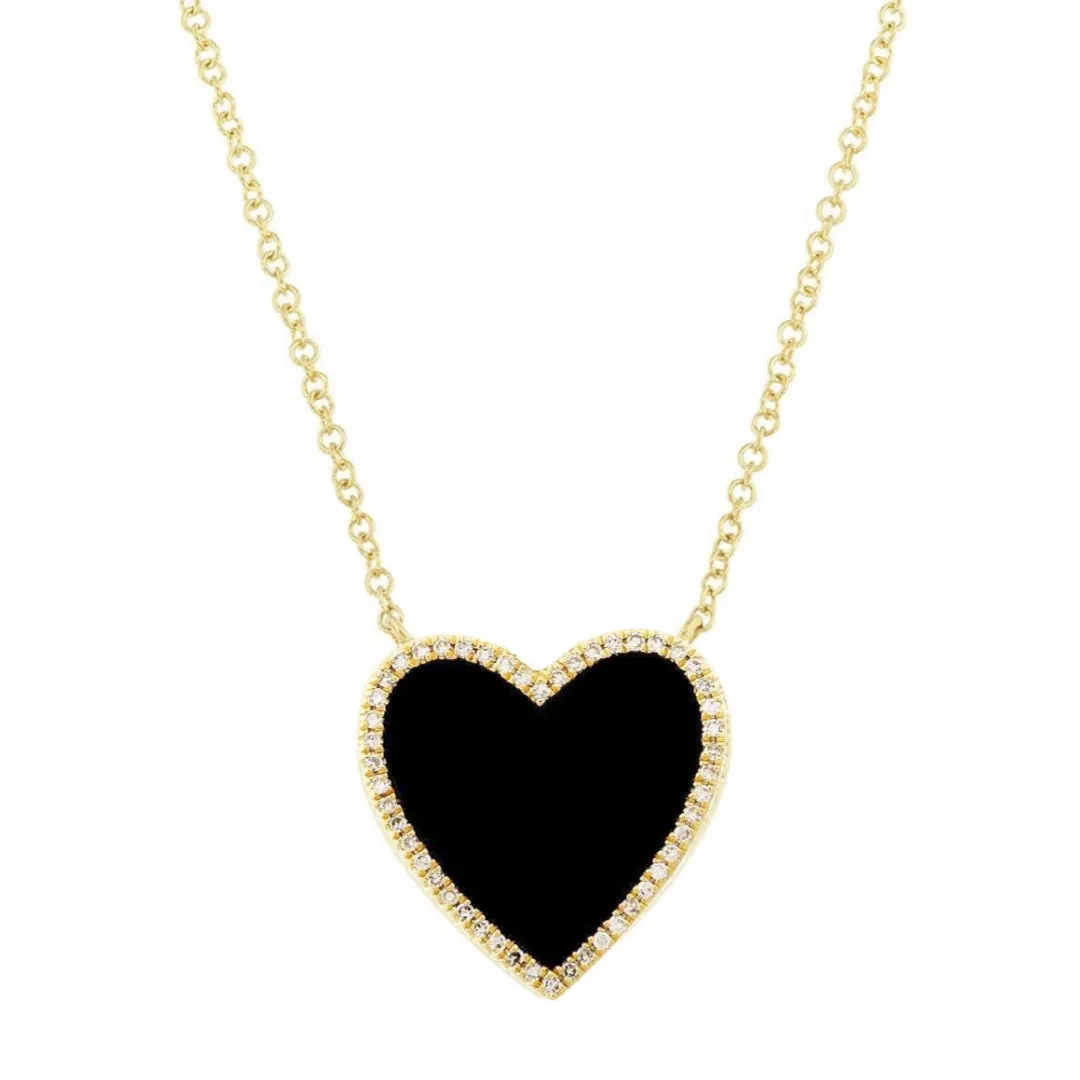 Sterling Silver Heart Stone With CZ Border Necklace