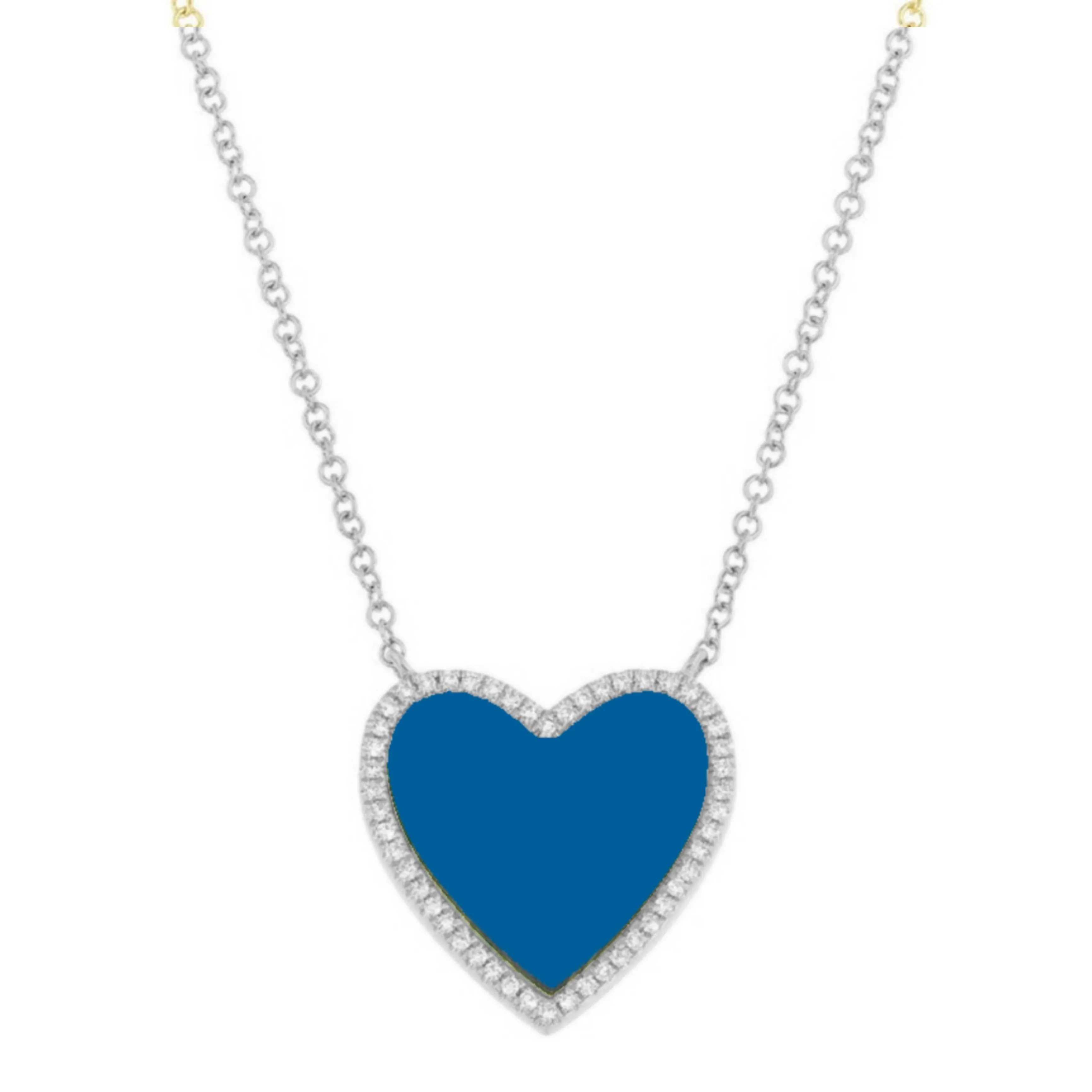 Sterling Silver Heart Stone With CZ Border Necklace